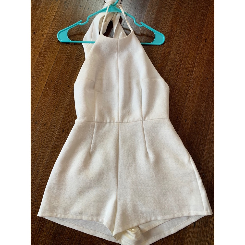 White boutique halter tie romper